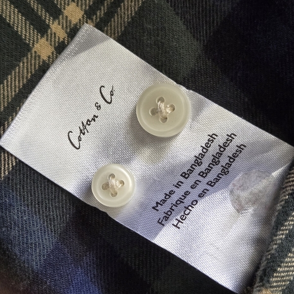 Cotton & Co. Plaid Green/Blue Medium Mens Flannel Long Sleeve Button Down Shirt - Picture 8 of 9